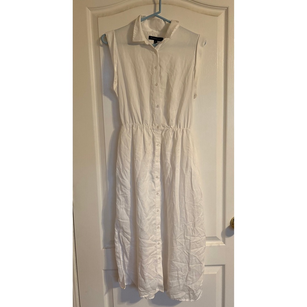 Banana Republic White Tencel Lyocell Sleeveless Button Down Midi Shirt Dress M